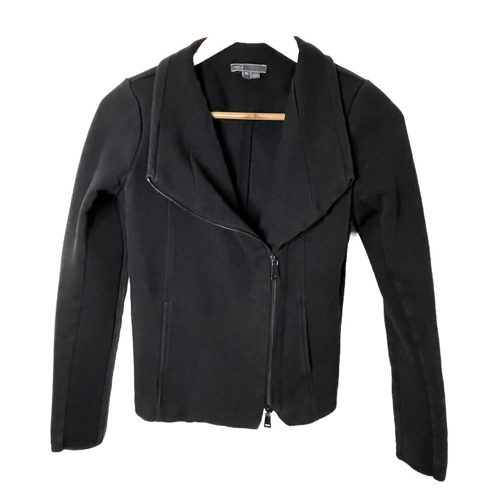 VINCE Asymmetrical Zip Black Cotton Jacket Shacket Stretch Side Panels Women XS